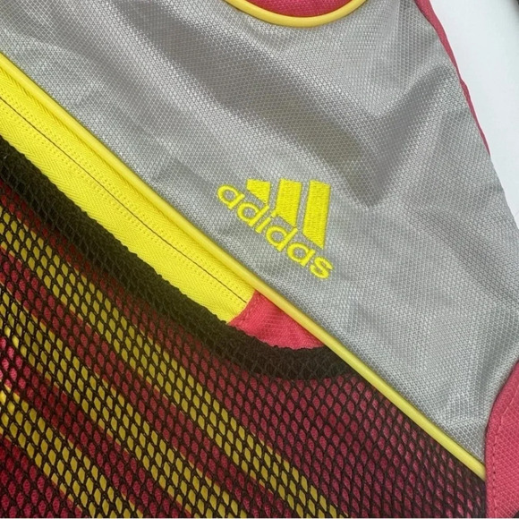 Adidas Cinch Sack Drawstring Backpack Sling Gym Bag Pink neon Yellow Neon Zip - Picture 2 of 6